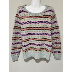 J.Crew Womens Gray Multi Colored 100% Lambswool sweater size XL